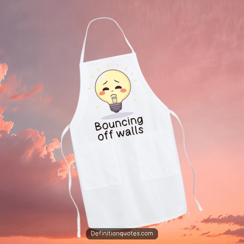 Funny Apron: Confused lightbulb character being used as a bouncy ball, humorously adding imaginative flair to kitchen tasks.