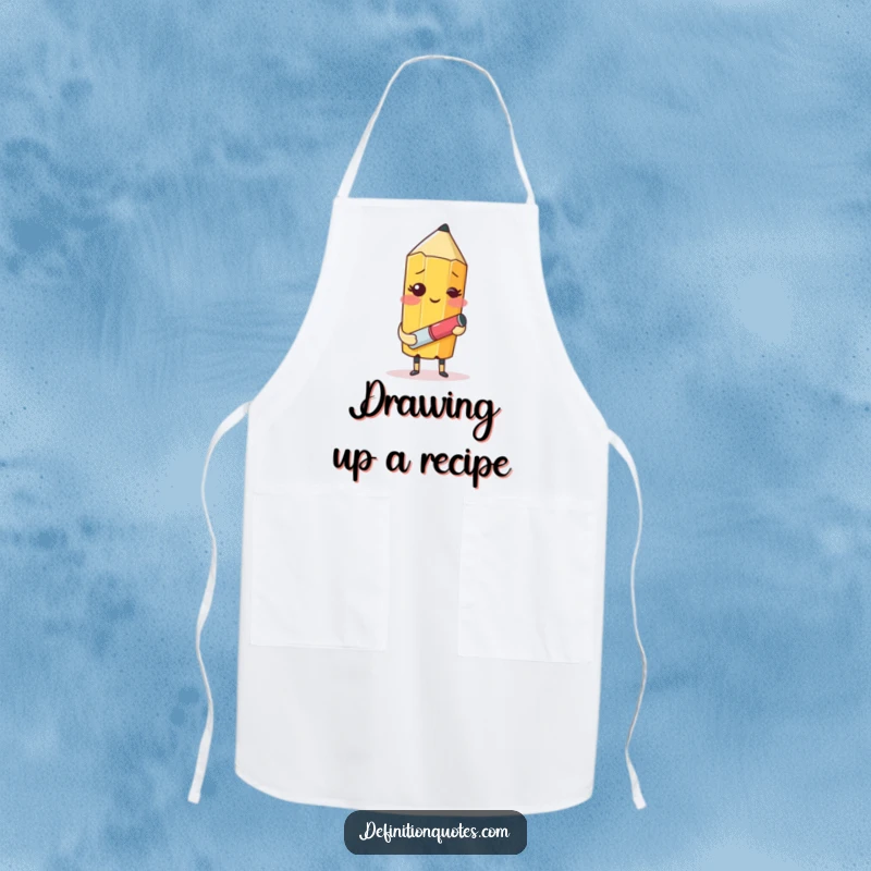 Funny apron with a blushing pencil character trying to draw itself, perfect for painting or crafting.