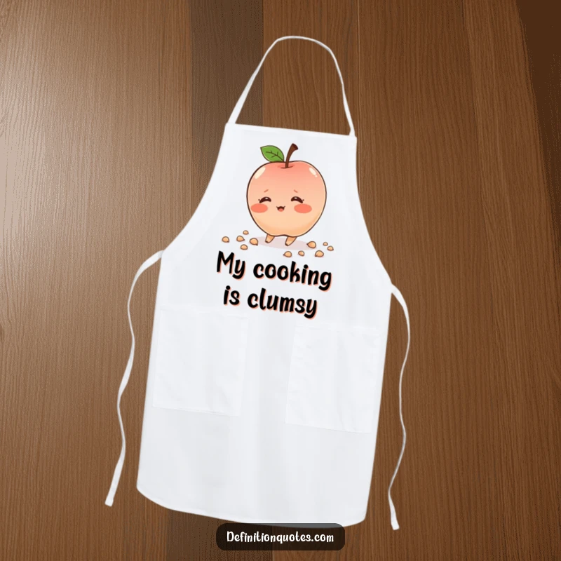 Funny shy apple character, blushing, tripping, cute apron, bringing humor to cooking, excellent gift.