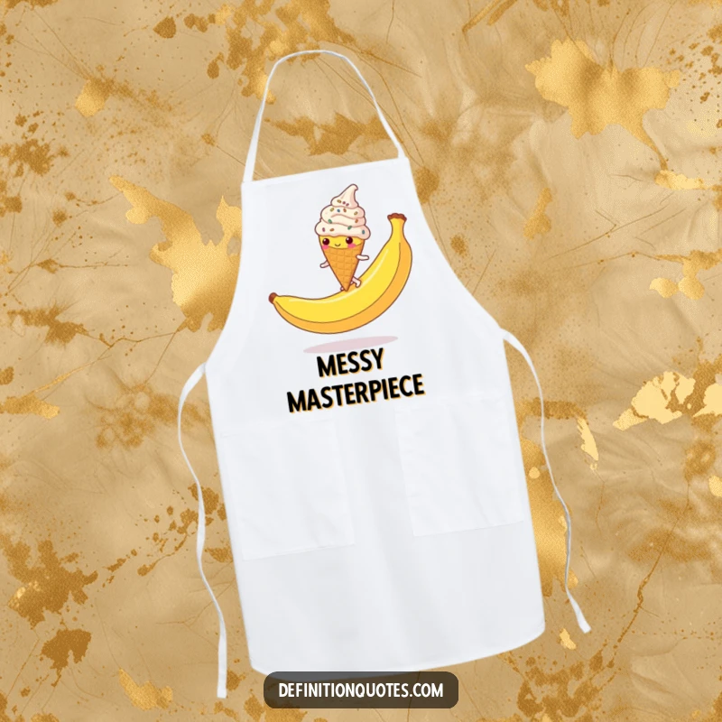 Funny Ice Cream Cone Apron: A clumsy, sprinkle-covered character slipping on a banana peel, a fun and practical kitchen accessory.