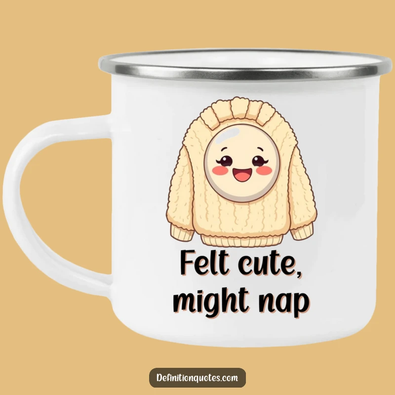 Funny Happy Button Sweater Camping Mug: Enjoy Hot Drinks with Cozy, Humorous Vibes