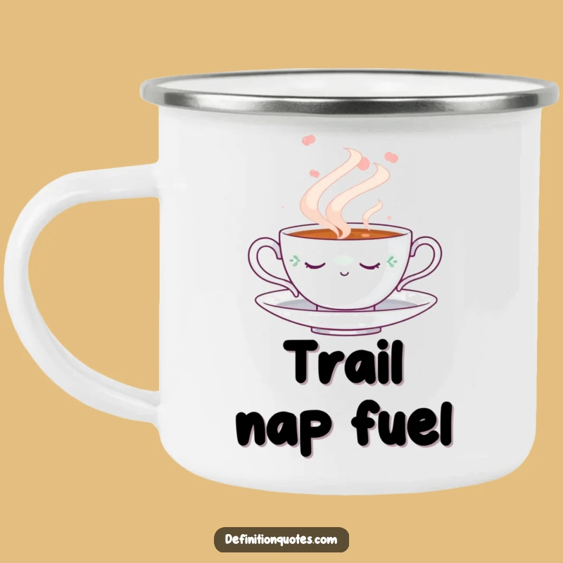 Funny Napping Teacup Camping Mug: Enamel Steam Dream, Outdoor Gift