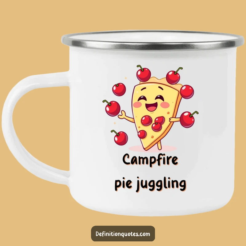 Funny Pie Juggling Camping Mug: Hilarious Dessert Character for Outdoor Treats