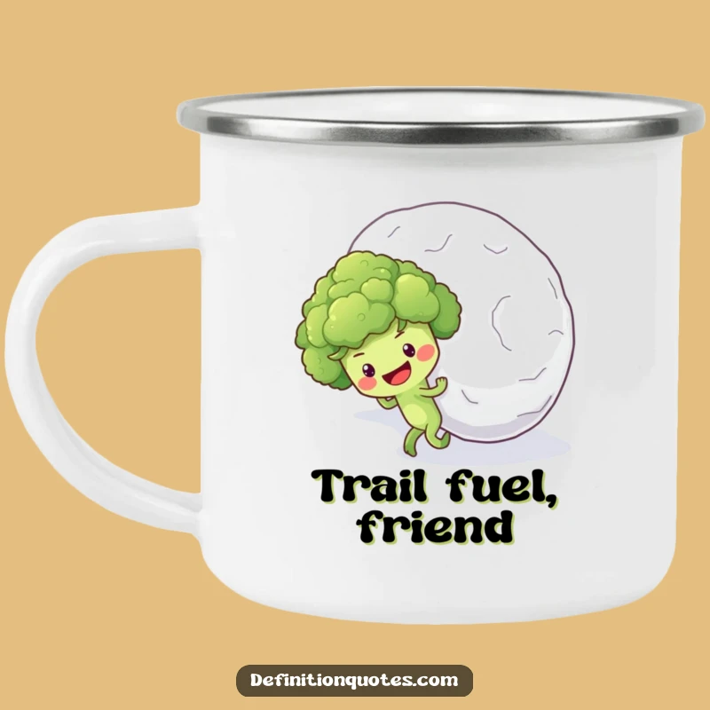 Funny Broccoli Snowball Camping Mug: Optimistic Veggie Outdoor Challenge