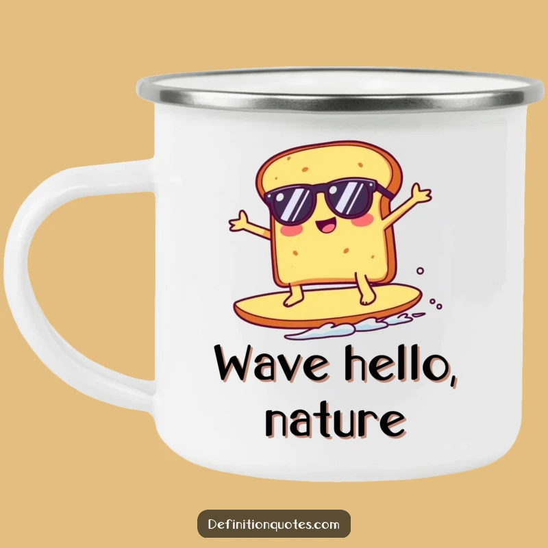Funny Kawaii Toast Surfing Crumb Camping Mug - Rugged & Hilarious Outdoor Gift