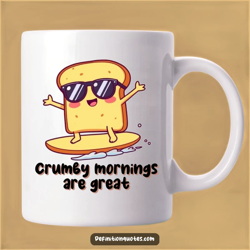 Funny Kawaii Toast Surfing Crumb Mug - Hilarious Breakfast Gift for Surfer Dudes