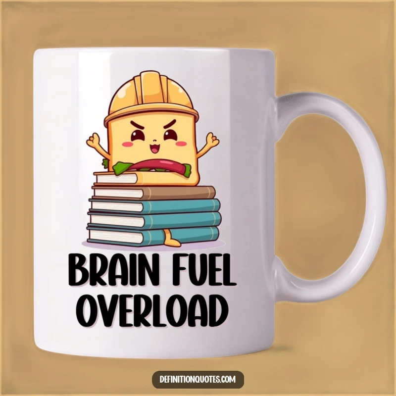 Funny Sandwich Book Balance Mug: Determined Character's Wobbly Study Gift Idea
