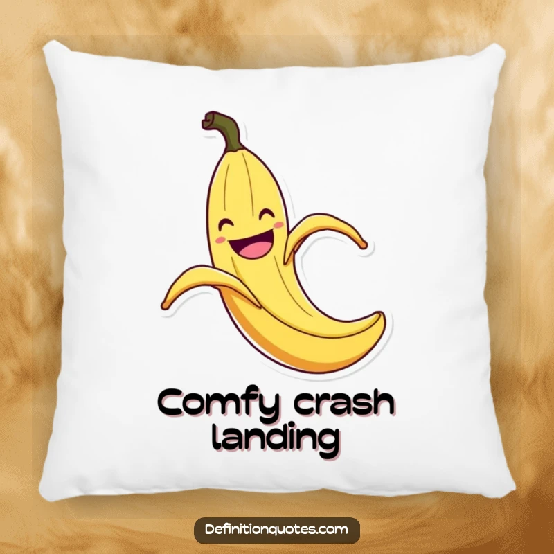 Funny Banana Peel Slip Pillow: Soft decorative pillow with a grinning banana peel in exaggerated slip, offering a funny and cozy accent.
