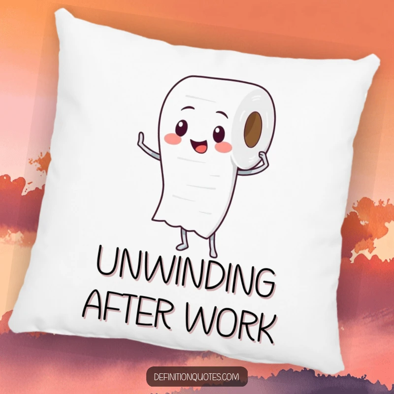 Funny Toilet Paper Roll Pillow: A proud toilet paper roll character unspooling itself, soft and decorative.