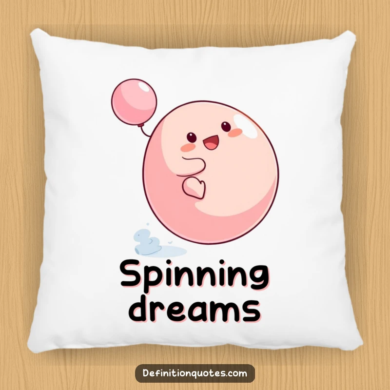 Funny Small Blob Pillow showcasing the character's funny attempt to ride a spinning top, perfect for cozying up with humor.