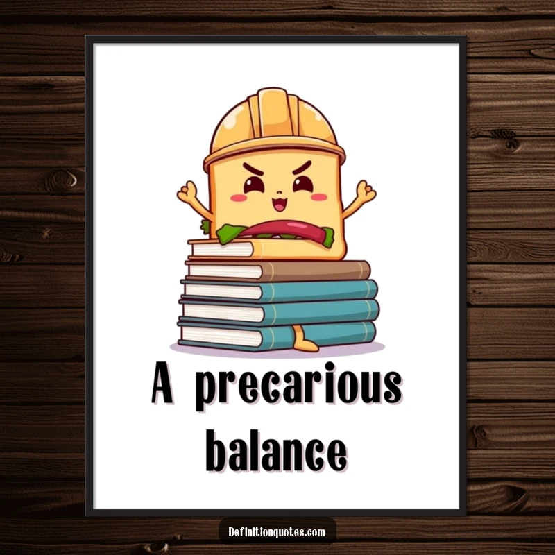 Funny Sandwich Book Balance Digital Art: A determined sandwich in a hard hat balancing wobbly books, ready to print.