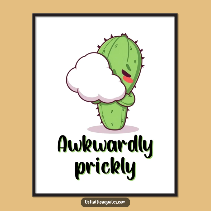 Funny Kawaii Cactus Hugging Cloud Digital Art - Hilarious Downloadable Gift