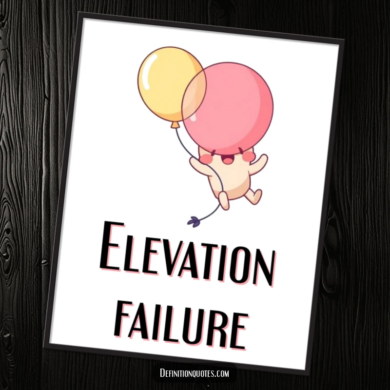 Funny Kawaii balloon character comically popping itself while trying to fly, as a downloadable digital art print. Humorous decor.