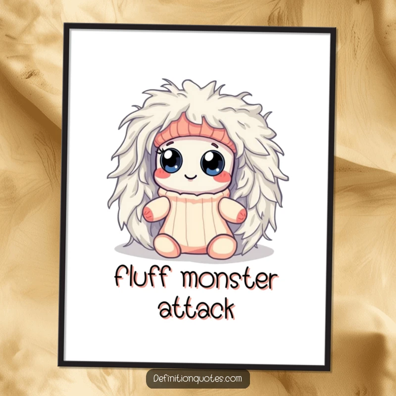 Funny Kawaii sock character with googly eyes, hilariously ensnared by a dryer lint monster, presented as digital art for humorous decor.