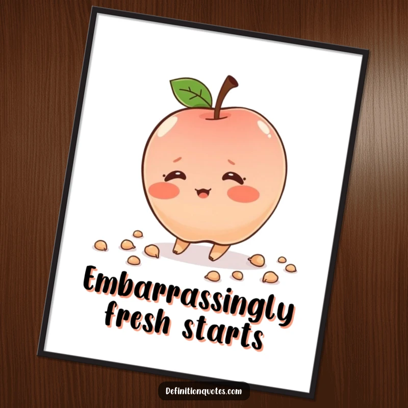 Funny shy apple character, blushing, tripping, high-resolution digital art, printable, cute humor, instant gift.