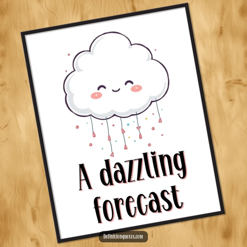 Funny digital art print of a cheerful cloud character playfully raining oversized glitter, adding magical and whimsical decor.