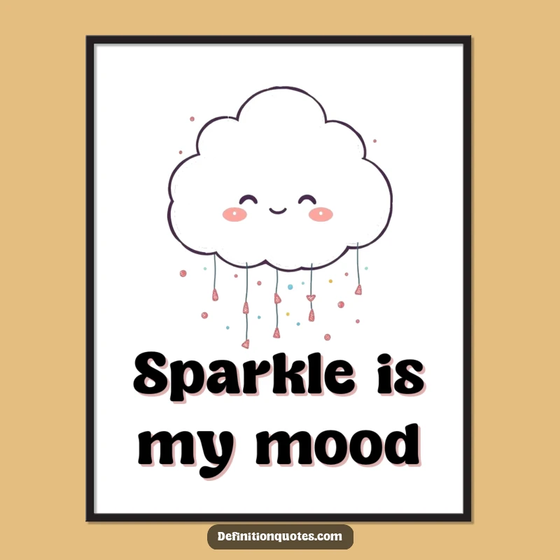 Funny Glitter Cloud Digital Art: Cheerful Character Raining Sparkles for Instant Joy
