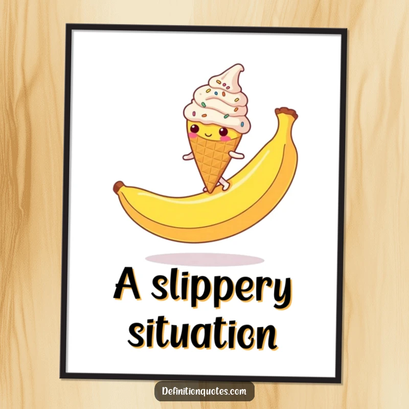 Funny Ice Cream Cone Digital Art: A sprinkle-covered character hilariously slipping on a banana peel, ready to be printed.