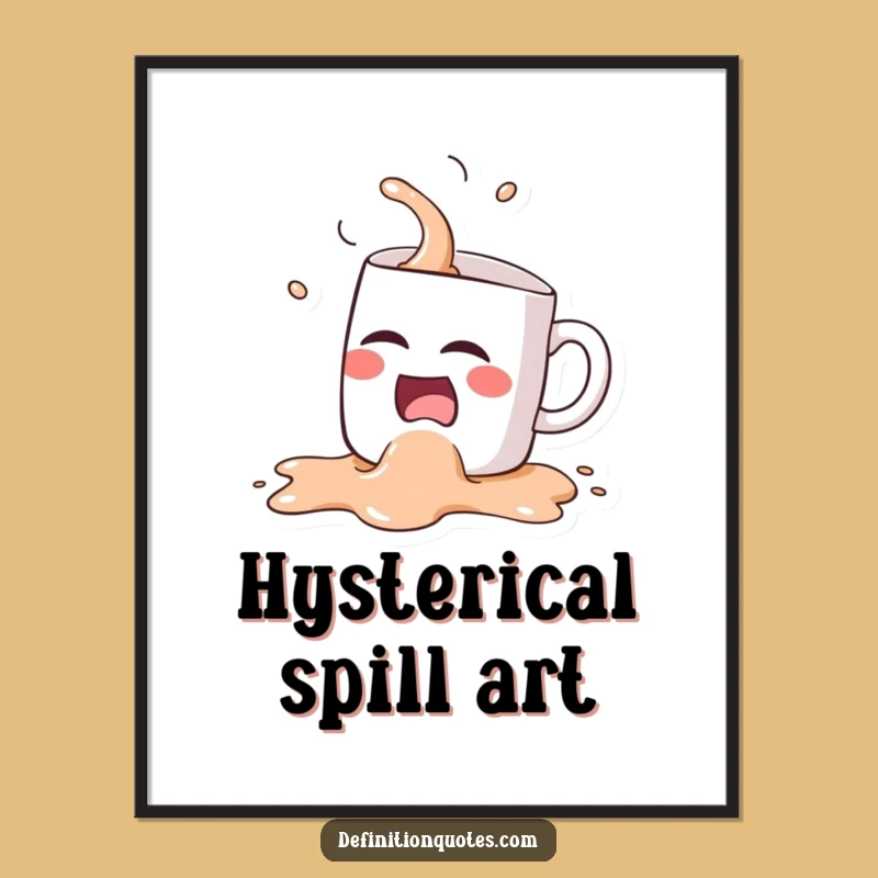 Funny Kawaii Coffee Mug Spill Digital Art - Hilarious Downloadable Gift