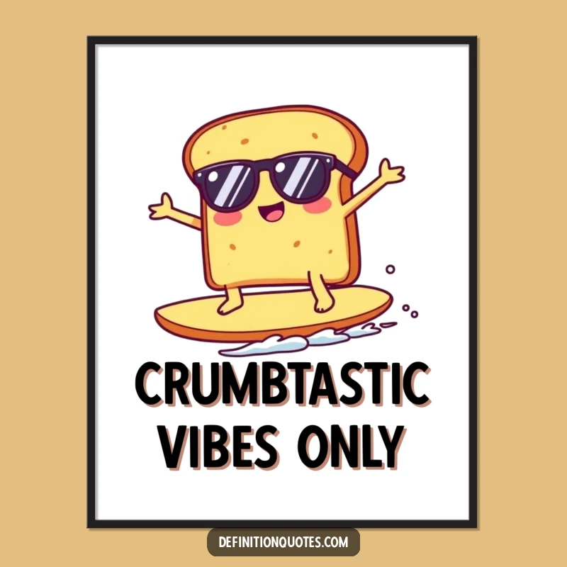 Funny Kawaii Toast Surfing Crumb Digital Art - Hilarious Downloadable Gift
