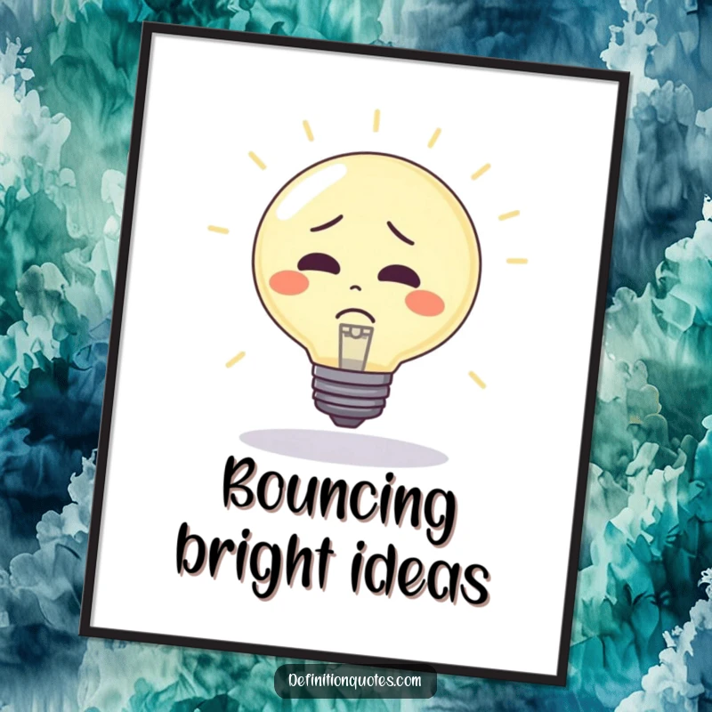 Funny Digital Art Print: Confused lightbulb character being used as a bouncy ball, a humorous piece symbolizing scattered thoughts and creative energy.