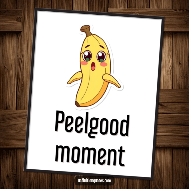 Funny digital artwork of a banana character, eyes wide with shock as its peel slides away.