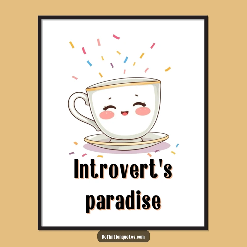 Funny Teacup Hiding Digital Art: Shy Confetti Panic Print, Hilarious Instant Gift