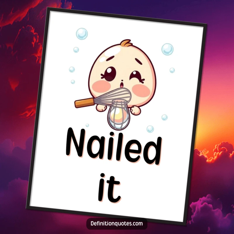 Funny Digital Art Print: Surprised whisk dramatically failing to whisk a single bubble, ideal for humorous kitchen decor.