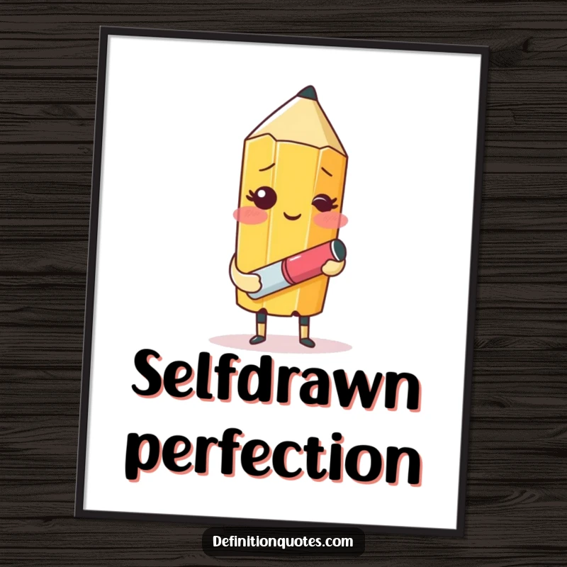 Funny digital art featuring a shy pencil character with an eraser blushing while trying to draw its own portrait.