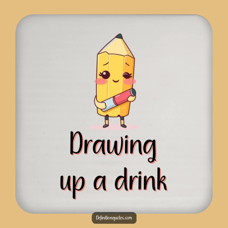 Funny Pencil Self-Portrait Drink Coaster: Artistic Protection