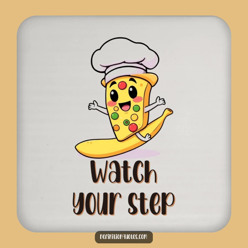 Funny Pizza Chef Slipping Banana Peel Coaster - Protects Surfaces Hilariously
