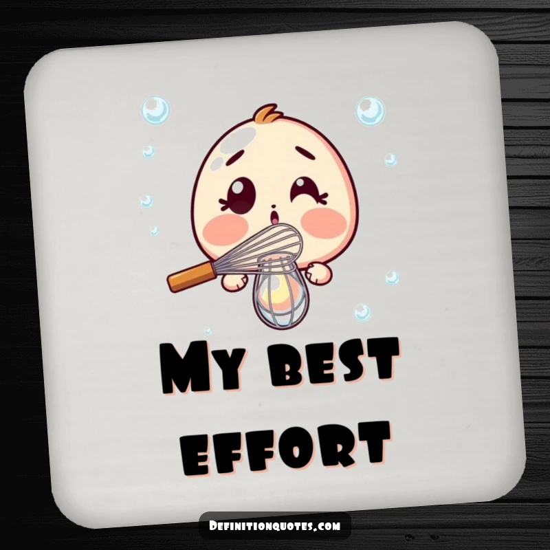 Funny Drink Coaster: Surprised whisk dramatically failing to whisk a single bubble, protecting surfaces with humor.