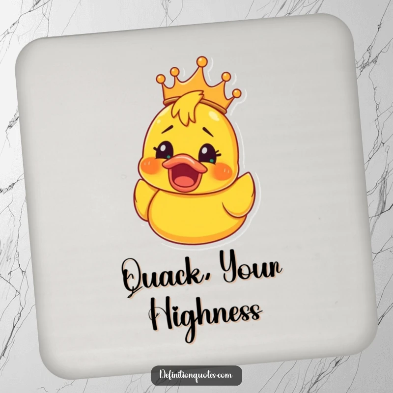 Funny Rubber Ducky Crown Coaster: Decorative coaster with a rubber ducky in a crown, its face showing shocked happiness, a funny touch for any surface.