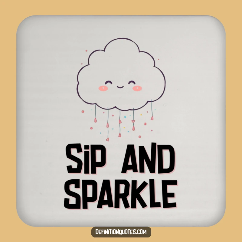 Funny Glitter Cloud Drink Coaster: Cheerful Character Raining Sparkles