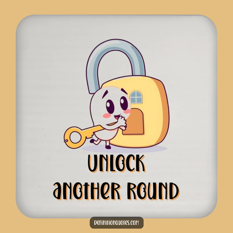 Funny Key & Padlock Drink Coaster: Mischievous Character's Protective Style