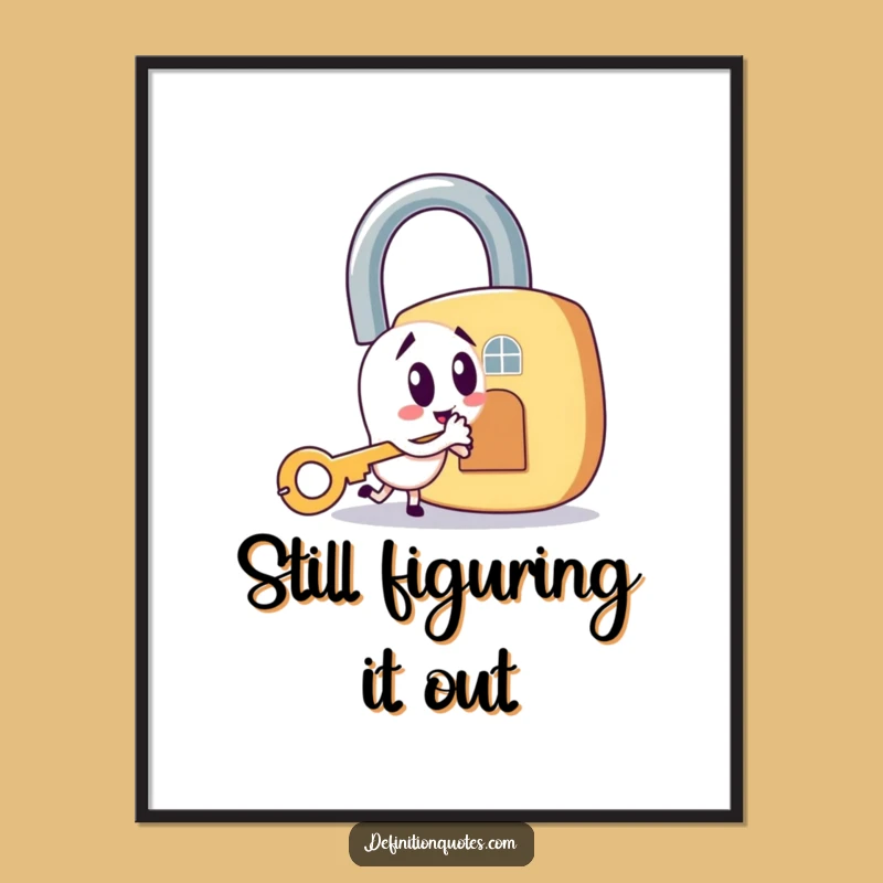 Funny Key & Padlock Poster: Mischievous Character's Quest for Your Wall