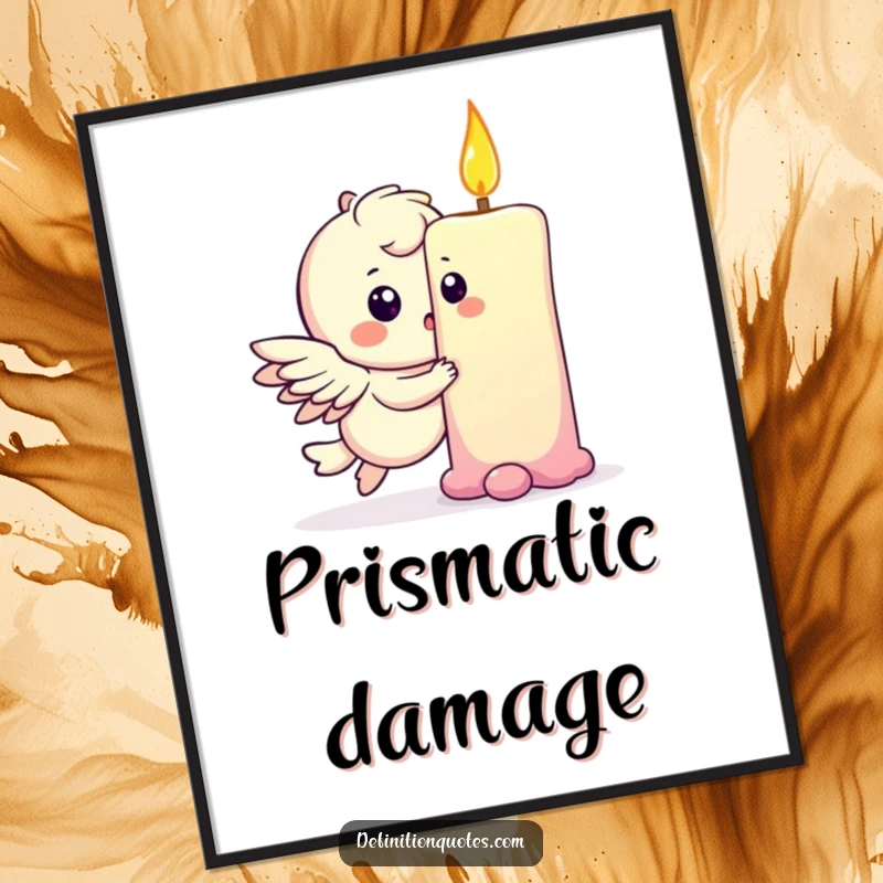 Funny poster print of a playful winged character gently bumping into a rainbow, creating a humorous and magical scene.