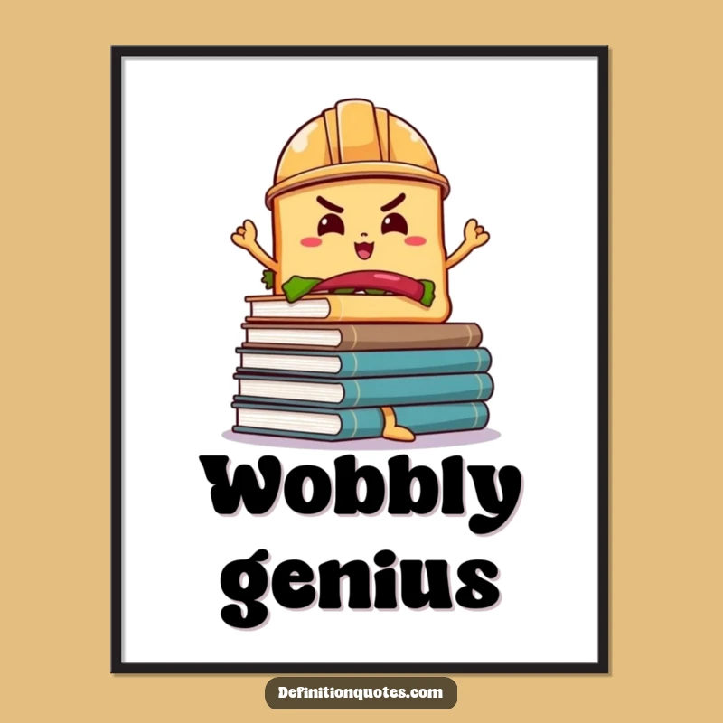 Funny Sandwich Book Balance Poster: Determined Character Art Print Funny Gift