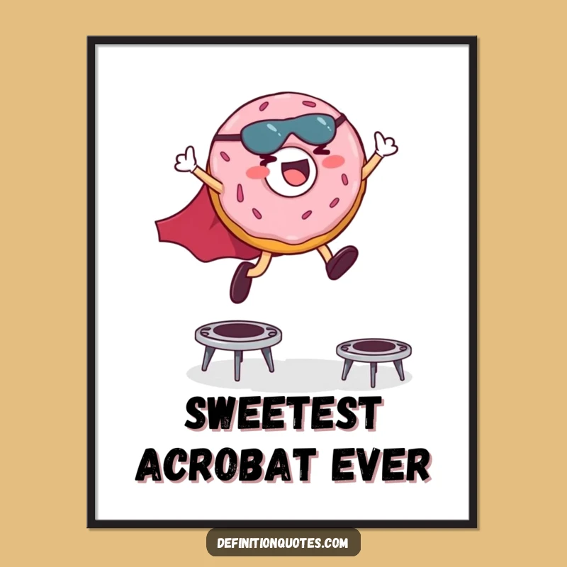 Funny Superhero Donut Poster: Giggling Hero Trampoline Leaps Wall Art