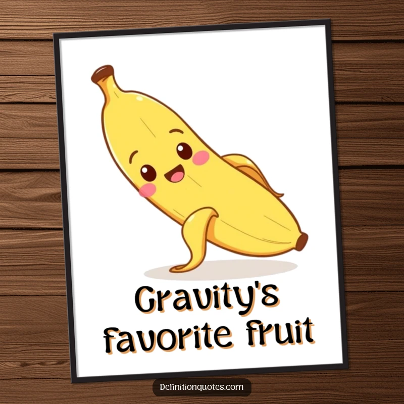 Funny banana character slipping on its peel with a surprised expression, as art.