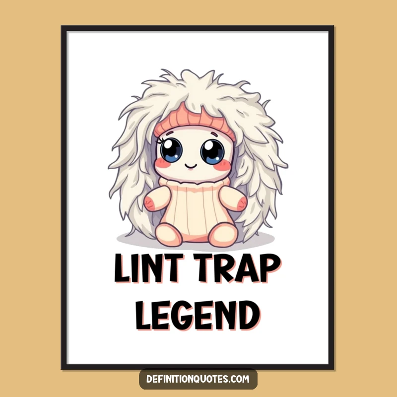 Funny Kawaii Sock Lint Monster Poster - Hilarious Wall Art for Laundry Rooms