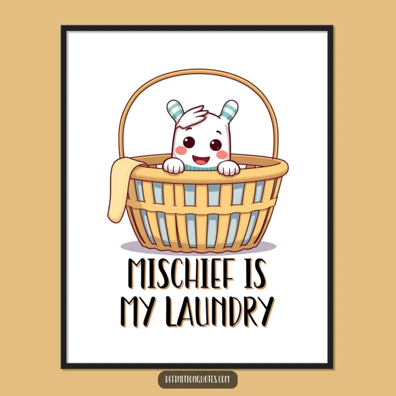 Funny Sock Puppet Poster - Mischievous Laundry Basket Wall Art Print