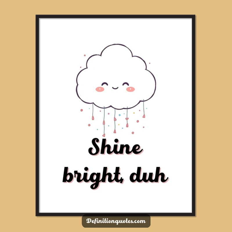 Funny Glitter Cloud Poster: Cheerful Character Raining Sparkles, Magical Wall Art