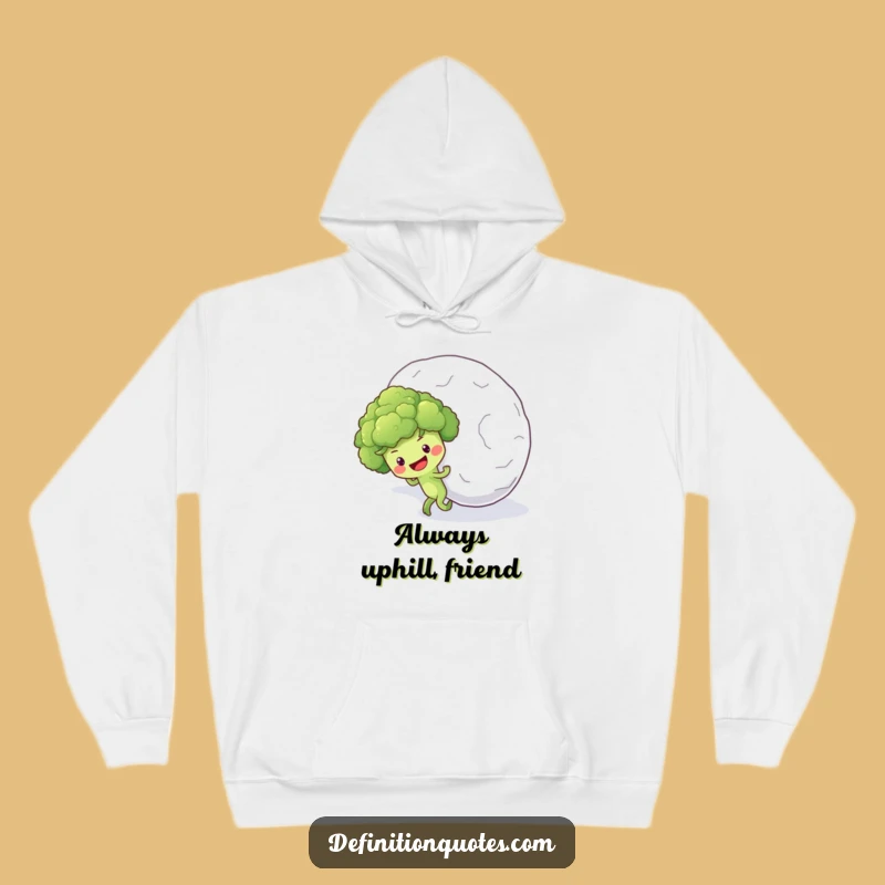 Funny Broccoli Snowball Hoodie: Cozy Optimistic Veggie Uphill Push Gift