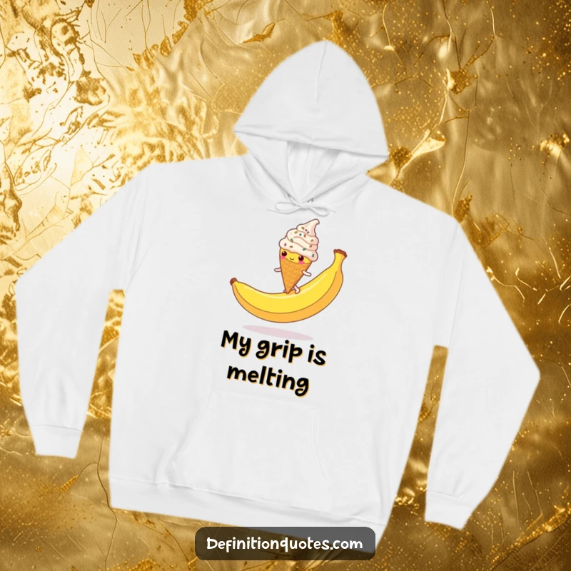 Funny Ice Cream Cone Hoodie: A sprinkle-covered character hilariously slipping on a banana peel, a soft and warm funny gift.