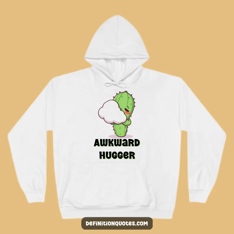 Funny Kawaii Cactus Hugging Cloud Hoodie - Cozy & Hilarious Awkward Gift