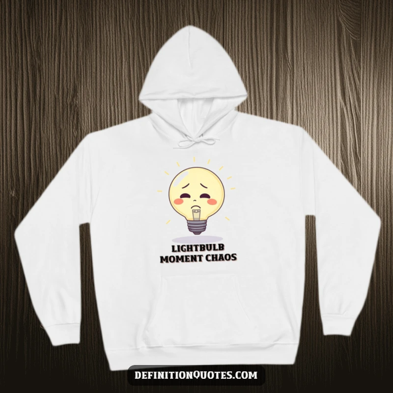 Funny Hoodie: Confused lightbulb character being used as a bouncy ball, offering humorous comfort and a relatable representation of energetic thoughts.