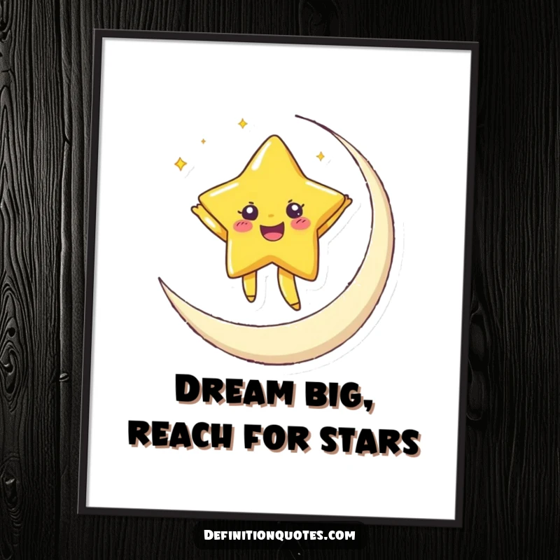 Funny Free Printable Wall Art: Joyful star character with twinkling eyes dancing ethereally on a crescent moon.