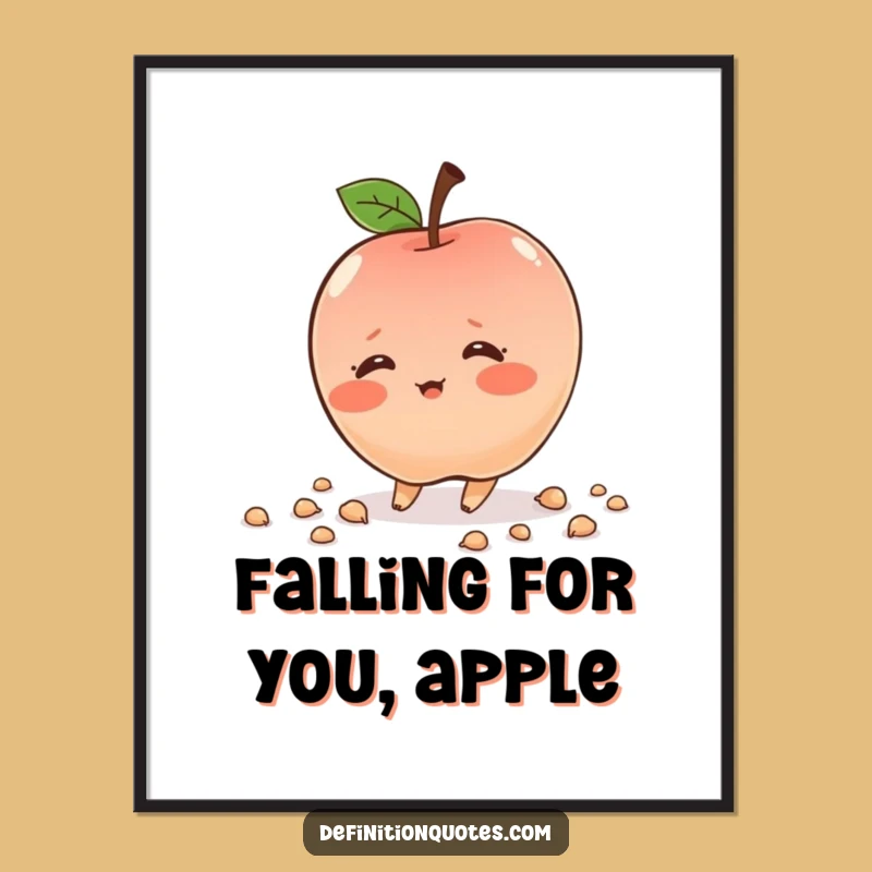 Free Printable Shy Apple Wall Art: Funny Tripping Fruit Downloadable Decor