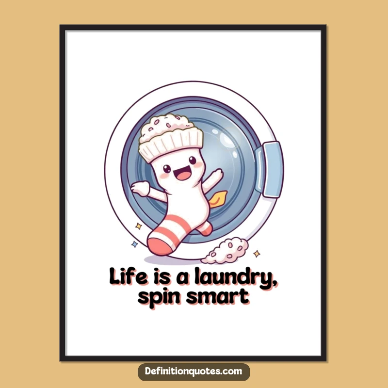 Free Printable Wall Art: Funny Sock Escaping Washer, Downloadable Humorous Home Decor